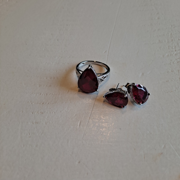 Lab created ruby size 10 ring and earrings - Picture 2 of 3
